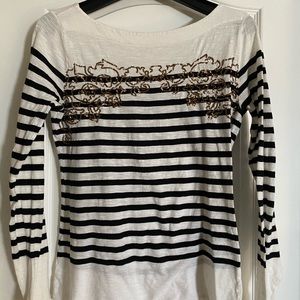 Women’s L Ann Taylor LOFT Black & White Striped 3/4 Length Sleeve Top
